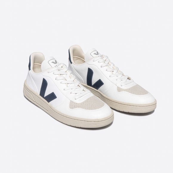 Veja V-10 Vegan Sneakers White Navy Blue 40 10 - Picture 1 of 9